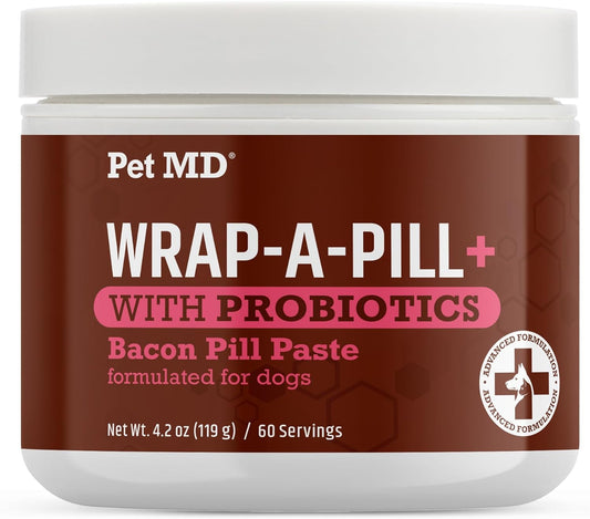 Pet MD Wrap-A-Pill with Dog Probiotics - Pill Wrap for Dogs Medicine - Easy-to-Use Paste to Hide Capsules, Create Pockets and Treats for Dogs - Bacon (4.2oz)