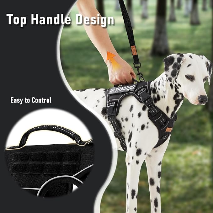AUNZO Tactical Dog Harness for Large Dogs, for Golden Retriever, Labrador, German Shepherd etc, No Pull Reflective No Choke Adjustable and Padded Pet Vest Harness, Black, L