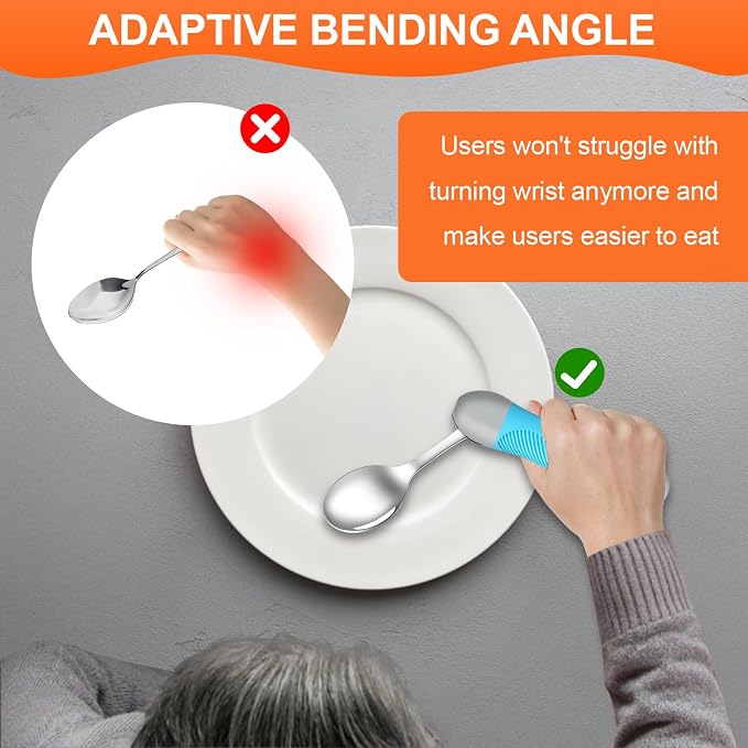 Weighted Utensils for Tremors & Parkinson's, Adaptive Eating Aids (Blue) | Adaptive silverware for shaky hands. Weighted grip design reduces tremors. Bendable neck for custom angle. Dishwasher safe