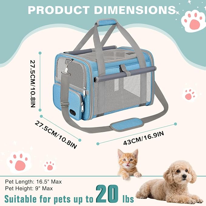 Soft Cat Carrier for Pets Up to 20 Lbs, Collapsible Cat Carrier Bag with Privacy Curtains, Airline Approved Small Pet Carrier for Small Medium Cats Dogs Puppy, Washable Soft Pet Travel Bag Dog Carrier