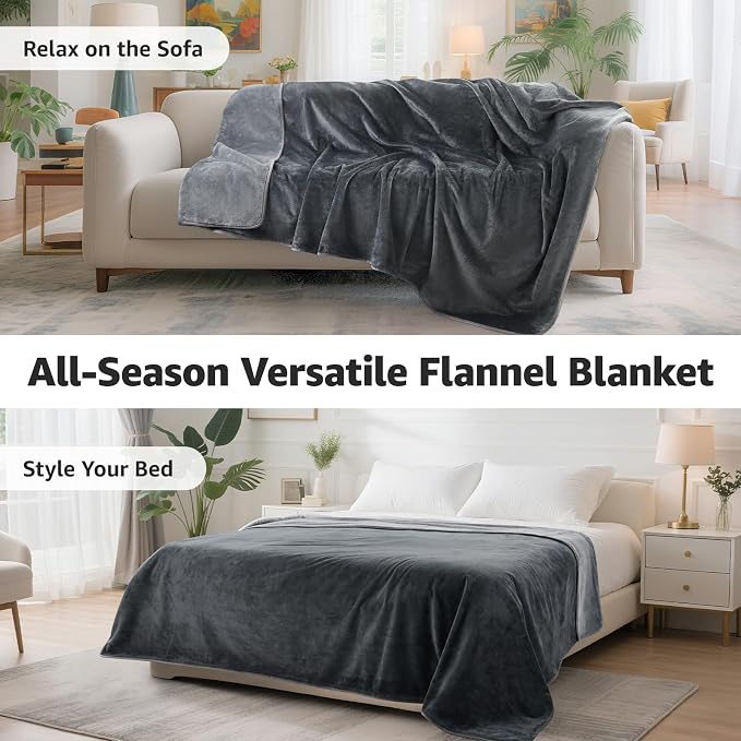 LOOBANI King Size Waterproof Blanket, Oversized Bed Cover, 85"x108", Grey | Reversible Flannel Dog Blankets for Large Dogs, Spill-Proof Couch Cover for Family Movie Nights, Camping, Travel, Noise Free