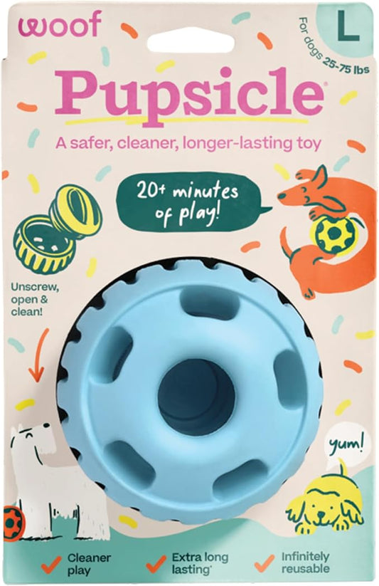 WOOF Pupsicle Interactive Dog Ball Toy for Dogs Large 25-75 lbs - Blue | Long-lasting enrichment toy for medium/large dogs, easy-fill design, low-mess play, made of natural rubber, easy to clean