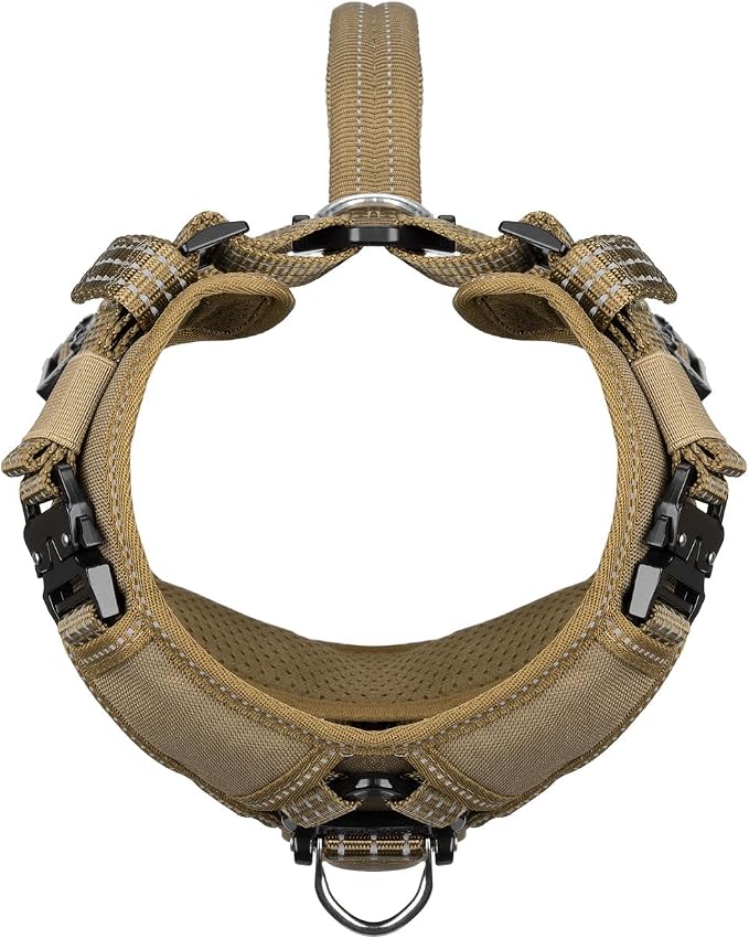 ICEFANG Dog Halter Harness with Metal Buckles,Dog Strap Vest for Small Dogs | Control Handle,Summer-Cooling,Reflective,Front Hook,Adjustable,Soft Padded,No Pull,Brown,Small