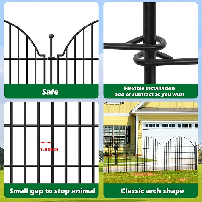 Blingluck Decorative Metal Garden Fence 5 Panels, 32in (H) x 11.8ft (L) No Dig Dog Fence Outdoor for Yard, Temporary Rustproof Metal Wire Rabbit Dog Garden Border Fencing for Patio