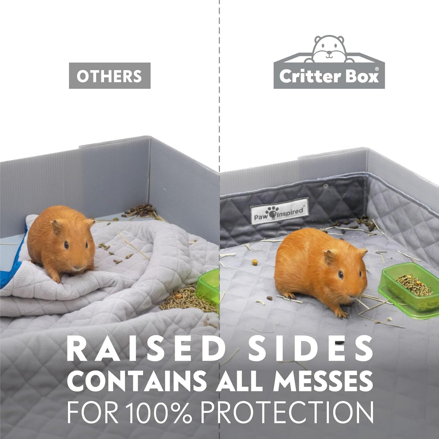 Paw Inspired Critter Box | Washable Guinea Pig Cage Liners with Raised Sides | Fleece Bedding for Guinea Pigs Rabbits, Hamsters, Small Animals | Edge Protected Pee Pads (C&C 2x1 (14" Grids))