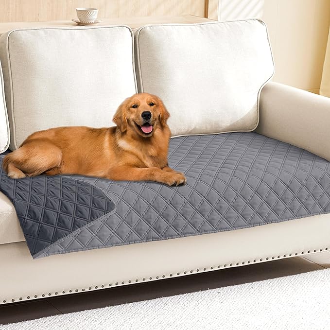 Smiry Waterproof Dog Bed Cover Pet Blanket, Soft Washable Dog Blanket for Furniture Bed Couch Sofa Reversible, Checkered (30"x90", Grey/Dark Grey)