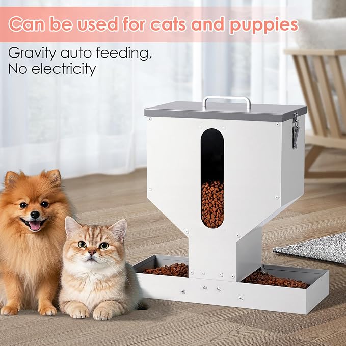 Gravity Cat Feeder 2 Cats - 12L Automatic Dual Cat Feeder | Outdoor Cat Feeder for Pet Cat Dogs, Sturdy Material, Lock design, Large Viewing Window, Portable, Easy to Clean