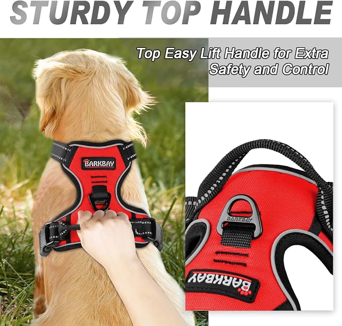 BARKBAY Dog Harness No Pull for Small Sized Dog Front Back Clips,Dog Vest | Soft Padded No Choke With Handle,Easy On&Off,Adjustable Reflective For Walking Training Running(Red,S)