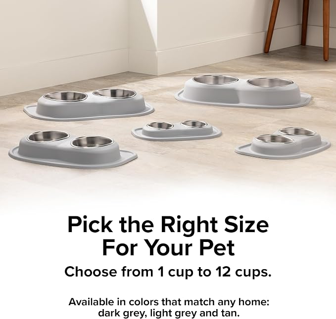 WeatherTech Double Low Pet Feeding System - Compact and Portable Dog/Cat Food and Water Station - 8 oz (1 Cup) Light Grey (DL0801LG)