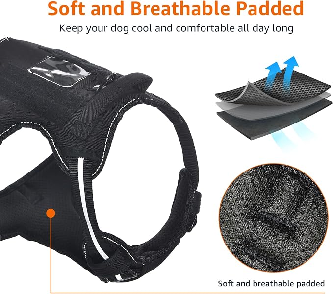 Amazon Basics No-Pull Dog Harness, Adjustable Front Clip, Escape Proof Tactical Vest, Medium, Black