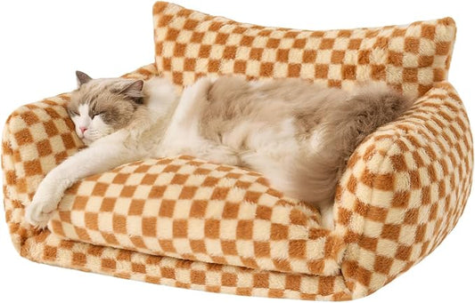 Hollypet Cat Bed Small Dog Orthopedic Couch Beds for Pets up to 20 lbs | Fluffy Multifunctional Double-Layer Warming Kitten Pet Couch Orthopedic Beds with Machine Washable Cover and Non-Slip Bottom