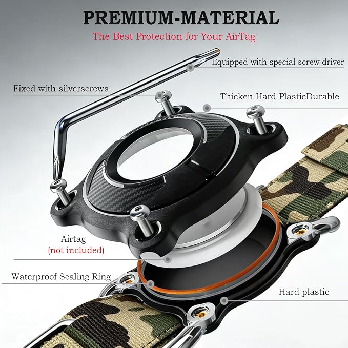 AirTag Dog Collar for Large Dogs Tactical Dog Collar with AirTag Holder | Upgrade Waterproof,Control Handle ,Quick-Release Metal Buckle，1000D Nylon Fabric,Soft-Padded Webbing，Velcro Patch(CAMO,L)