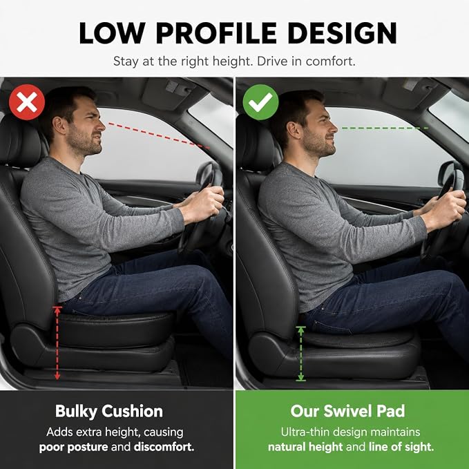 YARNOW 360 Degree Swivel Seat Cushion for Car, Black Rotating Chair Pad, Non-Slip Auto Revolving Base for Elderly and Pregnant Women, Home Office Mobility Assist
