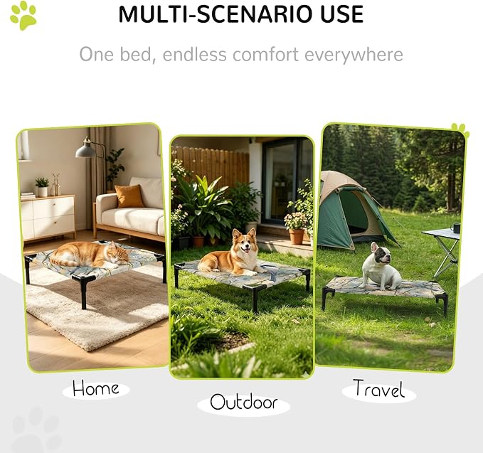 Outdoor Elevated Dog Bed for Medium Dogs, Birds Branches Breathable Cooling Raised Dog Cot for Indoor/Outdoor, Country Elegant Pastoral Floral Waterproof Elevated Pet Beds, M 24 x 20 in