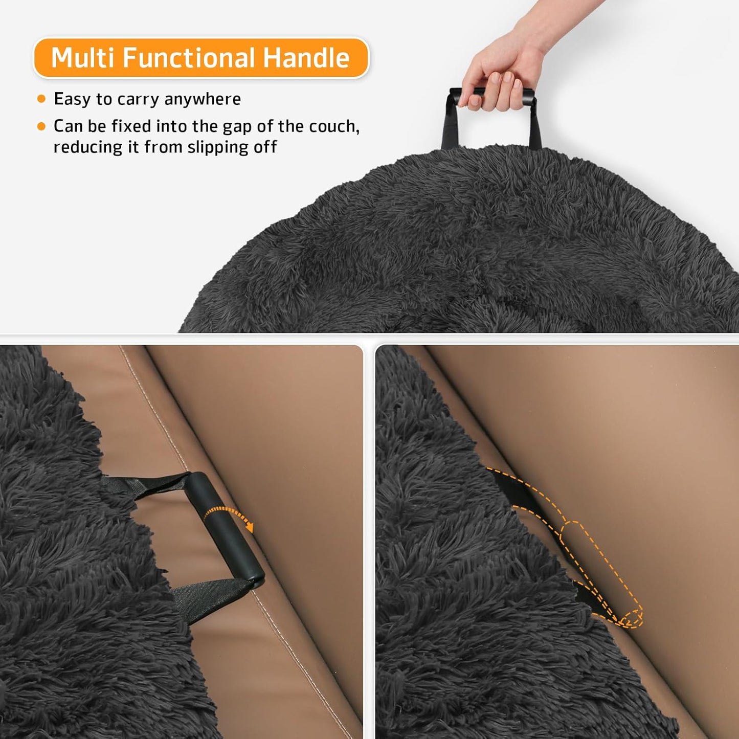 Calming Dog Bed Fluffy Plush Dog Mat for Furniture Protector with Removable Washable Cover for Large Medium Small Dogs and Cats (XS(31“x23.5”x5“), Dark Grey)