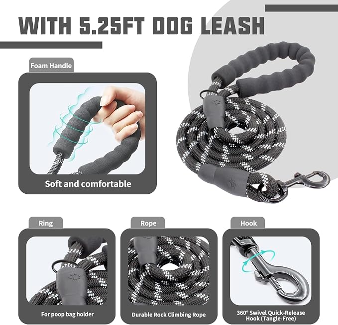 AUROTH Dog Harness and Leash Set Small Sized Dog, No Pull Escape Proof Vest | with Leash Clips, LED light clip, Breathable Mesh Padded No Choke, Easy Walking and Training, Black, Small