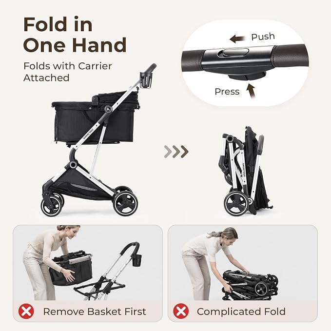 T4 Pet Stroller for Small Medium Dogs, Cat Strollers for 2 Cats, 4 Wheels Folding Pet Stroller for Cats with Pad, Canopy and Cup Holder, Black