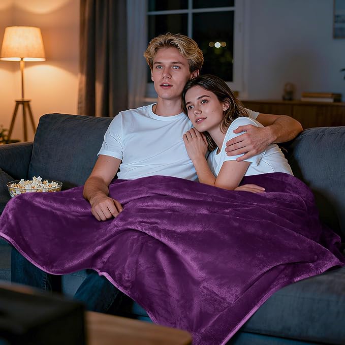 LOOBANI Waterproof Blanket for Queen Bed, Reversible Purple Flannel 80"x90" | Waterproof Dog Blankets for Large Dogs, Spill-Proof Couch Cover for Family Movie Nights, Camping, Travel, Noise Free