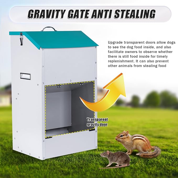 50 Lbs Automatic Dog Feeder for Large Dogs, Dog Food Dispenser | Galvanized Gravity Pet Feeder with Clear Gravity Door, for Large Breeds & Multiple Dogs, Indoor & Outdoor Use, Wall Mountable