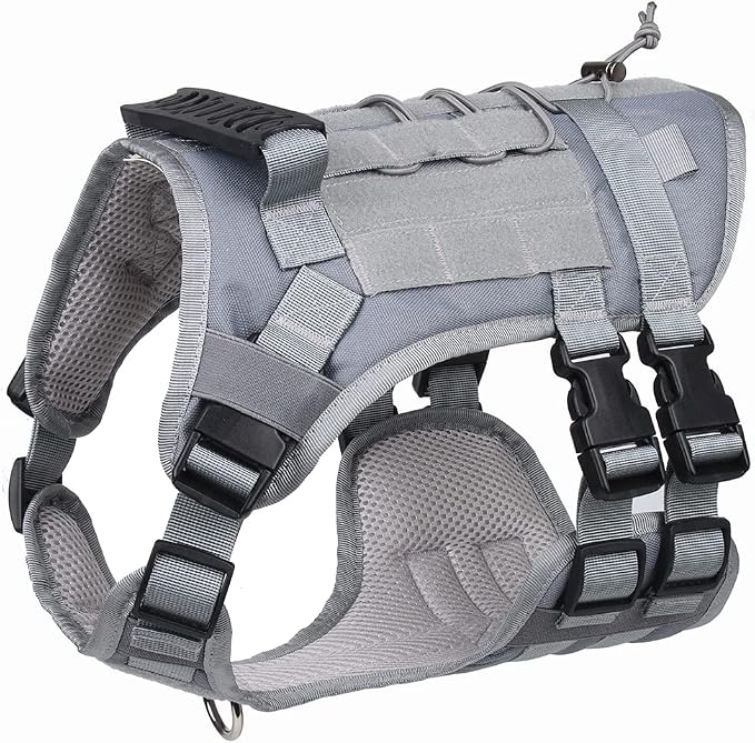 Tactical Dog Harness for Medium Large Dogs No Pull, Military Dog Harness with Handle,Service Dog Vest with Molle & Loop Panels, Adjustable Pet Harness for Training Hunting Walking Gray