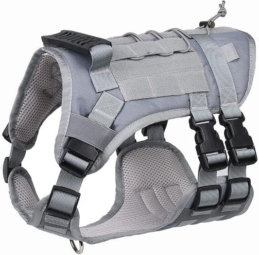 Tactical Dog Harness for Medium Large Dogs No Pull, Military Dog Harness with Handle,Service Dog Vest with Molle & Loop Panels, Adjustable Pet Harness for Training Hunting Walking Gray