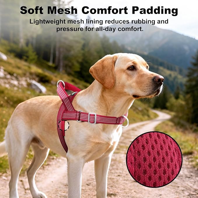 No Pull Dog Harness with Handle, Adjustable Soft Mesh Padded Vest | Reflective Walking Harness with Front Clip for Small Medium Large Dogs, Quick Fit No Escape for Training, Red, S