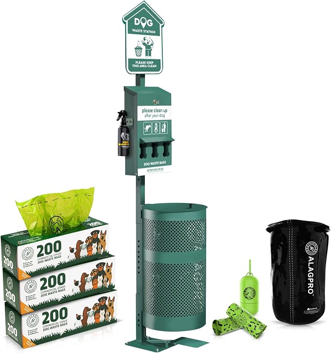 ALAGPRO® Dog Waste Station Outdoor Pet Waste Station with Hand Sanitizer Bottle, Commercial Dog Poop Station with Free 600 Roll Waste Bags & 50 Can Liners for Backyard, Park & HOA's