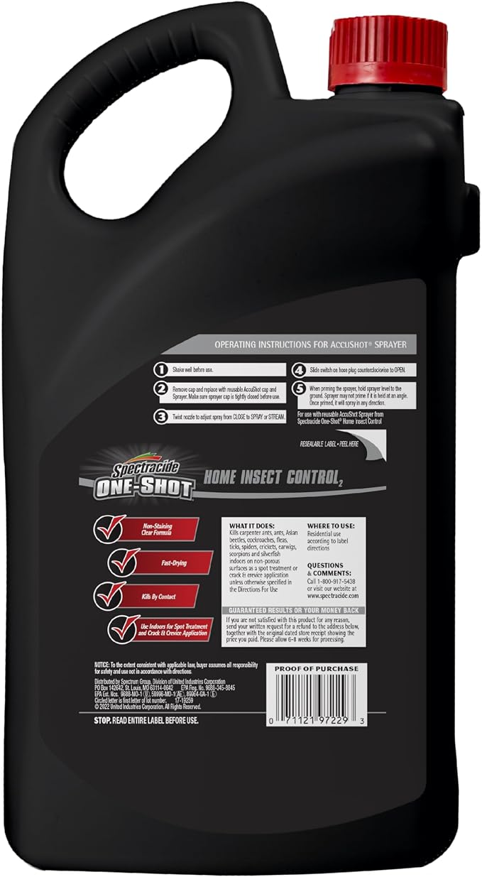 Spectracide One-Shot Home Insect Control AccuShot Refill, 1 Gallon, Fast-Drying Insecticide Formula for Residential Use to Kill 500+ Listed Insects by Contact