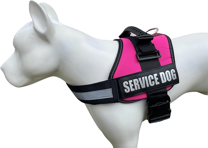Service Dog Vest Harness – Reflective Service Animal Vest, No-Pull Harness with Handle & Mesh Padding – Sizes XXS-XL for Puppies – 2 Removable Service Patches Included (Small, Pink)
