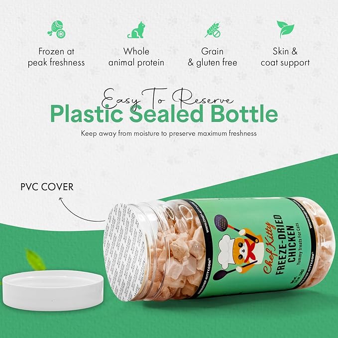 Freeze Dried Chicken Cat Treats | Healthy Dog Food Toppers 100% Human Grade | Single Ingredient, Grain Free Chicken Dog Treats | Inspected & Tested in USA | No Additives or Preservatives, 1.7 oz ASIN