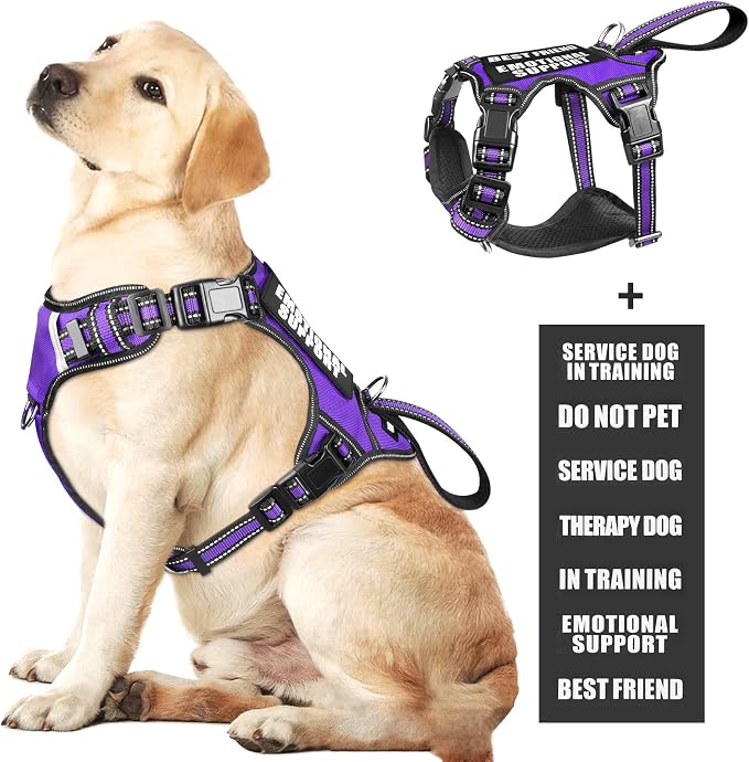 Service Dog Vest No Pull Dog Harness with 7 Dog Patches, Reflective Pet Harness with Durable Soft Padded Handle for Puppies, Small, Medium, Large, and Extra-Large Dogs