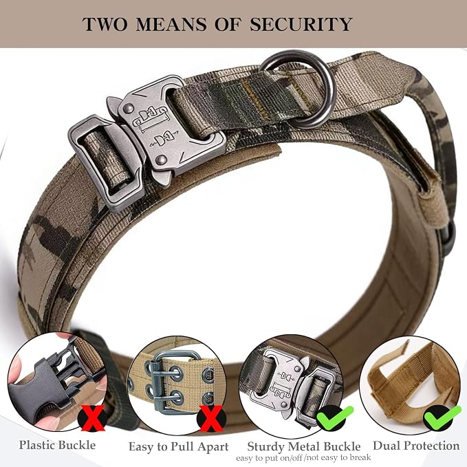 Tactical Dog Collar for Large Dogs with Control Handle,Camo,XL | Adjustable Fit,Heavy-Duty Quick-Release Metal Buckle,1000D Nylon Fabric,Soft-Padded Webbing,D-Ring,for Training & Hiking
