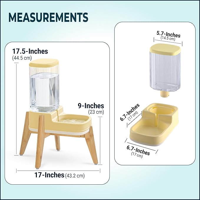 Elevated Dog Water Dispenser with Bamboo Stand for Medium Large Dogs, 4L 1 Gallon Gravity Dog Water Bowl Dispenser, Raised Automatic Dog Water Station, Custom Fit Non Slip Anti Tip Stand