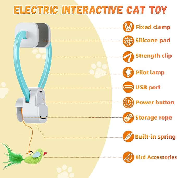 Interactive Cat Toys for Indoor Cats Automatic Electric Flying Bird Feather Mouse Toy - Best Kitten & Adult Cat Enrichment Mouse cat Toy Hanging Electric Kitty Toys for Bored Cats