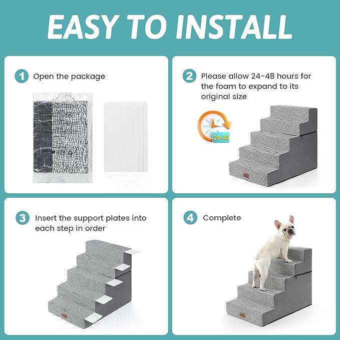 Dog Stairs for Small Dogs, 5 Tier Removable Wider Pet Stairs for Couch and Bed, 23.6" H Non-Slip Dog Steps for Puppies and Old Cats with Support Board, 19.7x29.5x23.6 inch, White Black