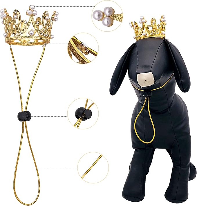 PET SHOW 2pcs Small Dog Crown Headband Puppies Rabbit Cat Hat for Birthday Party Silver Gold Rhinestone Faux Pearl Crown for Pet Holiday Wedding Hair Accessories Photo Prop Costume