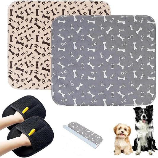 2PC Puppy Pads with Pheromones, Washable Puppy Pee Pads for Dogs Reusable Puppy Pads for Dogs and Cats - Leak & Odor Proof, Non-Slip Base Training Pads for Home & Travel(with Pet Hair Removal Gloves)