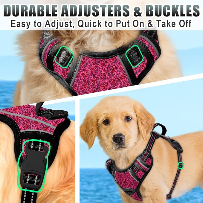 BARKBAY No Pull Dog Harness Large Reflective Dog Harness with Front Clip and Easy Control Handle for Walking Training Running with ID tag Pocket(Pink/Black,S)