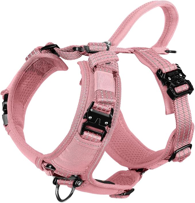 ICEFANG Dog Halter Harness with Metal Buckles,Dog Strap Vest for Small Dogs | Control Handle,Summer-Cooling,Reflective,Front Hook,Adjustable,Soft Padded,No Pull,Pink,Small