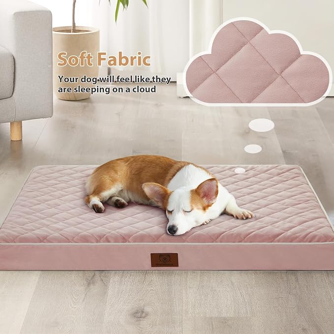 WNPETHOME Orthopedic XXL Dog Beds for Large Senior Dog Bed Comfy Sleeping | XXL Washable Waterproof Dogs Bed with Removable Cover, Multi-Needle Quilting Dogs Crate Bed for Relax , Pink 55x42 Inch