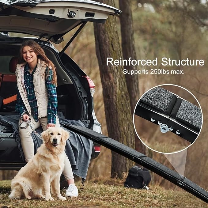 Pet Ramp (170 x 44 cm),Dog Ramp for Car, SUV & Truck, 67" Long & 17" Wide, Fold-able & Portable Pet Ramp with Non-Slip Rug Surface, Extra Wide Dog Steps for Medium & Large Dogs Up to 250LBS