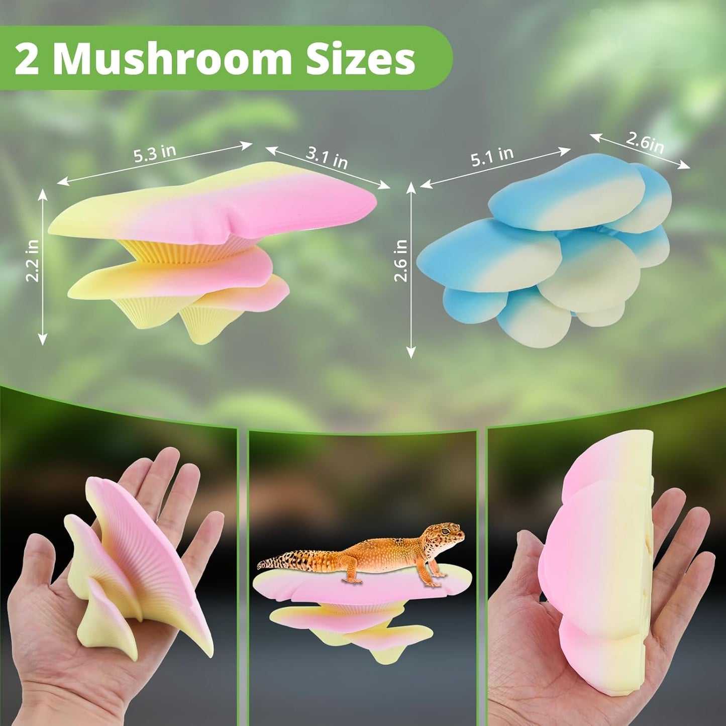 Mushroom Decor for Reptile Tank, Fish Tank, Pet-Safe Bearded Dragon Tank Accessories, Realistic Terrarium Plants for Leopard Geckos, Crested Geckos, Tree Frogs, Snakes (Forest, Cluster Cap)
