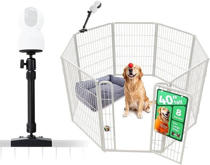FXW Homeplus Indoor Dog Playpen with Camera Mount, 40" H, 8 Panels | Calm Indoor Play Area, Wider Viewing Angles with Stable Support, for Medium & Large Dogs, Patented