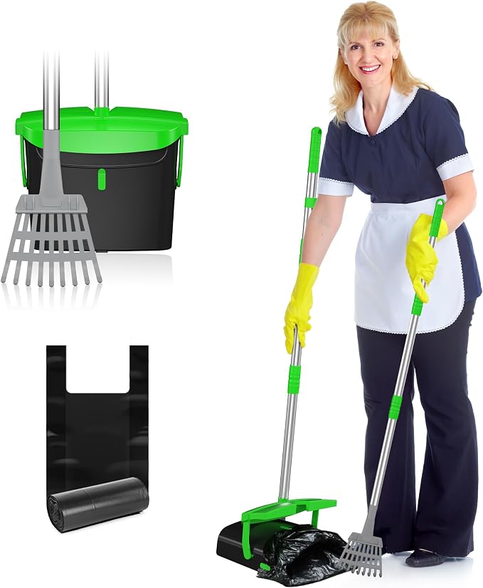 Eocnrhe Pooper Scooper with Bag Attachment, 50 inches Long Handle Pooper Scooper, Poop Scooper for Dogs, Dog Poop Scooper for Yard, Pooper Scooper for Large Dogs Heavy Duty, Poop Scooper Bin & Rake