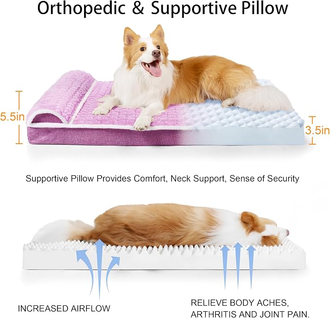 Orthopedic Medium Dog Bed Pillow Pet Sofa Bed 30''X20'' Lilac | Egg-Crate Foam Pet Couch Medium Size Dog, Waterproof Removable Washable Cover,Furry Puppy Crate Mat With Nonskid Bottom