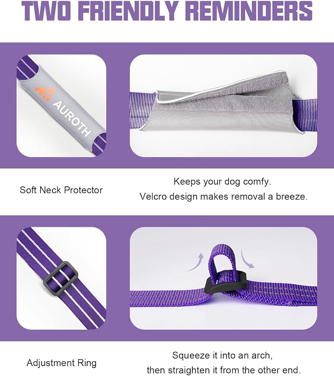 AUROTH Dog Harness and Leash Set for Large Sized Dog, No Pull Dog Vest | with Leash Clips, LED light clip, Soft Padded No Choke, Escape Proof, Easy Walking and Training, Purple, XL
