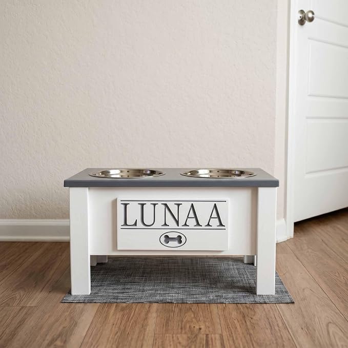 Elevated Dog Bowls for Large Dogs, Personalized Food Stand for Large Breed | Farmhouse Style, Elevated Wood Stand, Storage Container, Stainless Steel Bowls, Raised Anti-Slip Feeder, Made in USA