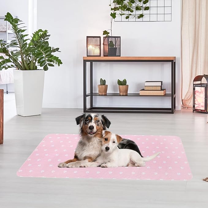 PUPTECK Washable Pee Pads for Dogs - Waterproof Reusable Puppy Potty Training Pads Whelping Mat - Fast Absorption Non-Slip Pet Food Feeding Mat (Pink, 36x72 Inch (Pack of 2))
