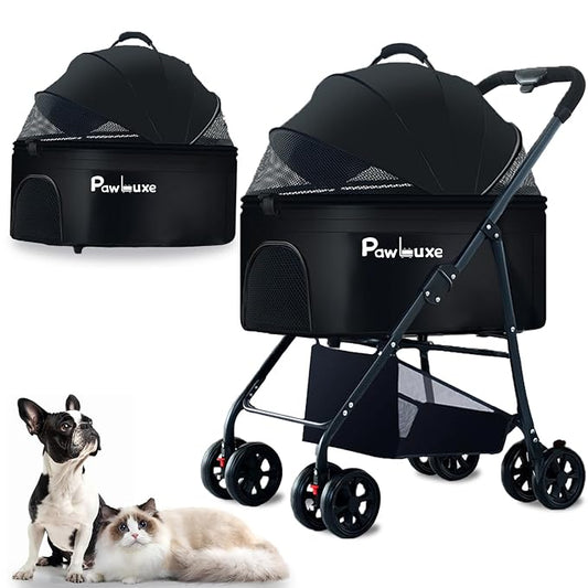 4 Wheels Pet Stroller 4 in 1 Pet Stroller with Detachable Carrier for Small & Medium Dogs Cats up to 55 lbs Easy-Folding Travel Dog Wagon with Car Seat Breathable Mesh,Black