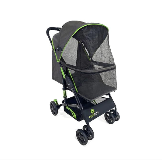 22” Buddy Buggies Foldable Pet Stroller - Shock Absorbing Frame with Storage - Machine Washable Fabric - Durable Mesh & UV Protected Retractable Canopy - Cat & Dog Stroller Up to 30lb